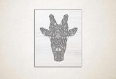 Line Art - Giraffe vierkant - XS - 30x25cm - EssenhoutWit - geometrische wanddecoratie