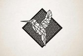 Line Art - Kolibrie 1 met achtergrond - S - 45x47cm - Zwart - geometrische wanddecoratie
