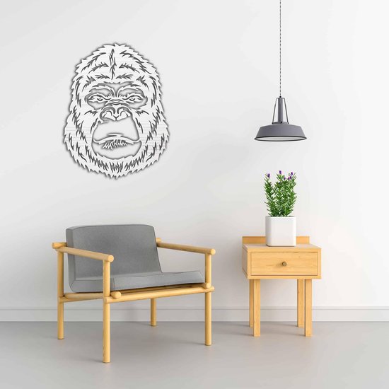 Décoration murale - Tête de Gorilla - XS - 30x23cm - AshwoodWhite - décoration murale - Line Art