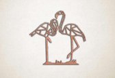 Wanddecoratie - Stel Flamingo's - XS - 25x26cm - Multiplex - muurdecoratie - Line Art