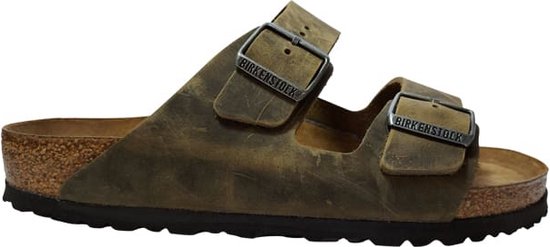 Foto: Birkenstock slipper arizona 1019313 khaki groen vet leer normaal zacht voetbed