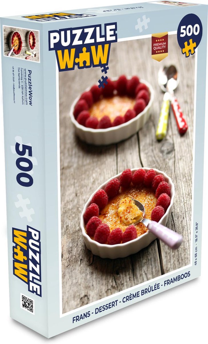 Afbeelding van product PuzzleWow  Puzzel Frans - Dessert - Crème brûlée - Framboos - Legpuzzel - Puzzel 500 stukjes