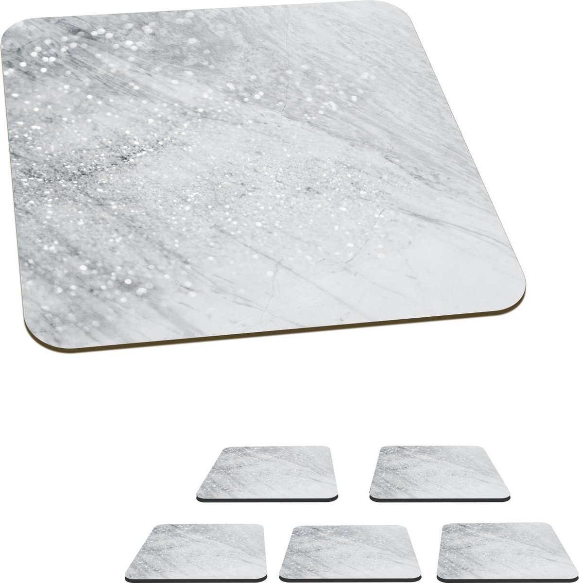 Onderzetters voor glazen - Marmer - Aderen - Glitter - 10x10 cm - Glasonderzetters - 6 stuks
