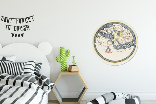 WallCircle - Cercle mural - Cercle mural - Wereldkaart - Vintage - Arabe - Aluminium - Dibond - 60x60 cm - Intérieur et Extérieur