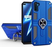 Koolstofvezelpatroon PC + TPU-beschermhoes met ringhouder voor OPPO Realme 6 (donkerblauw)