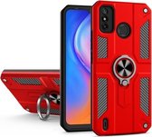 Voor Tecno Spark 6 Go koolstofvezelpatroon PC + TPU-beschermhoes met ringhouder (rood)