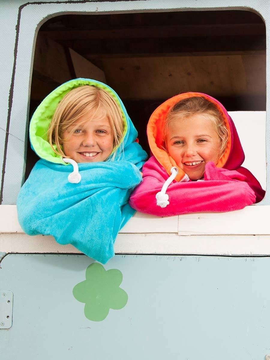 Hoody strandlaken turquoise/groen - 100x200 cm. - met capuchon - 100% katoen
