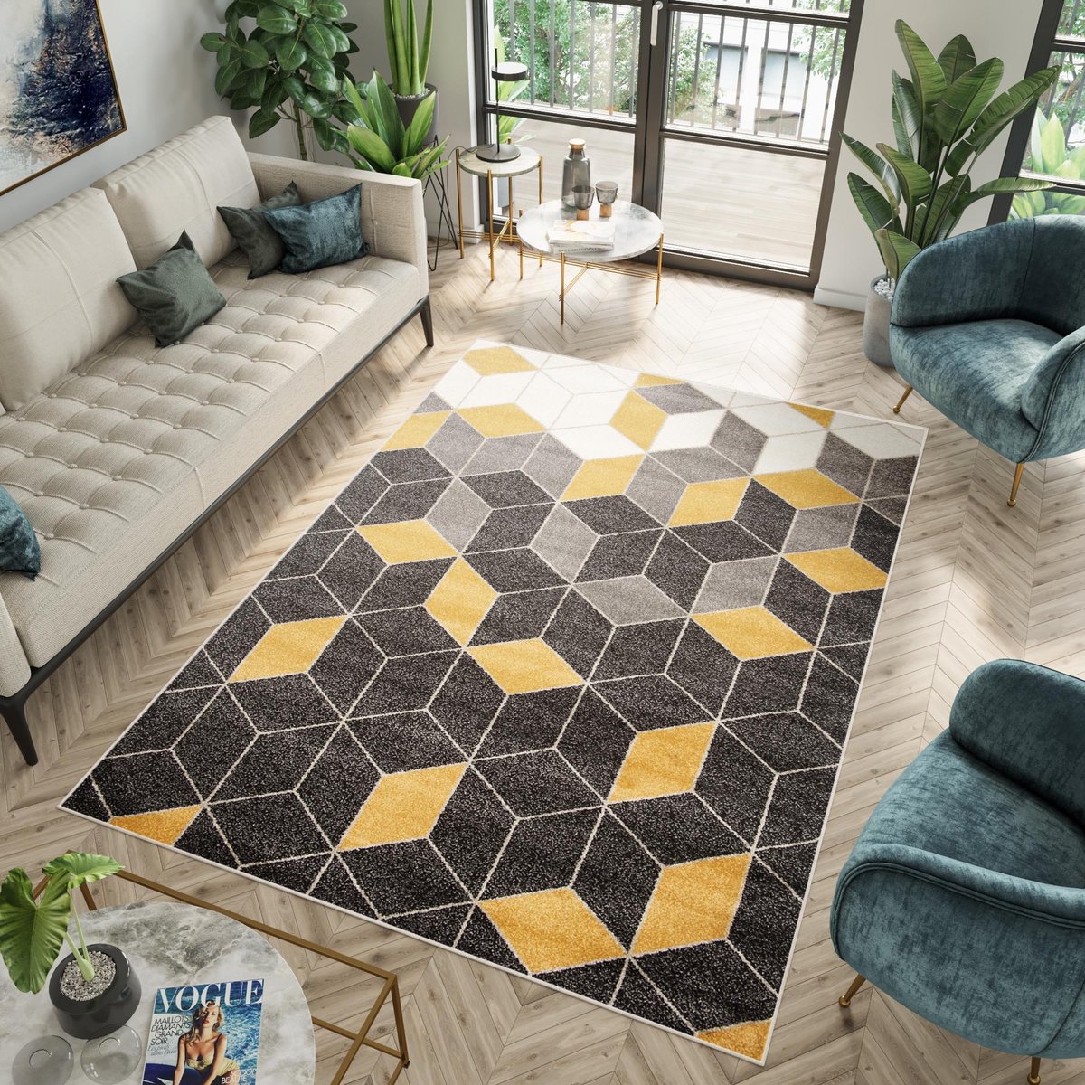 Tapiso Fiesta Tapijt Kinderkamer Tiener Geel Modern Maat- 140x190