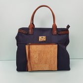 Elegante Business Handtas gemaakt van 100% natuurlijk kurk. Kleur: Naturel-Blauw-Bruin.
