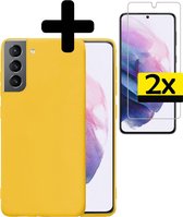 Samsung S21 Hoesje Geel Siliconen Case Met 2x Screenprotector - Samsung Galaxy S21 Hoesje Hoes met 2x Screenprotector - Geel