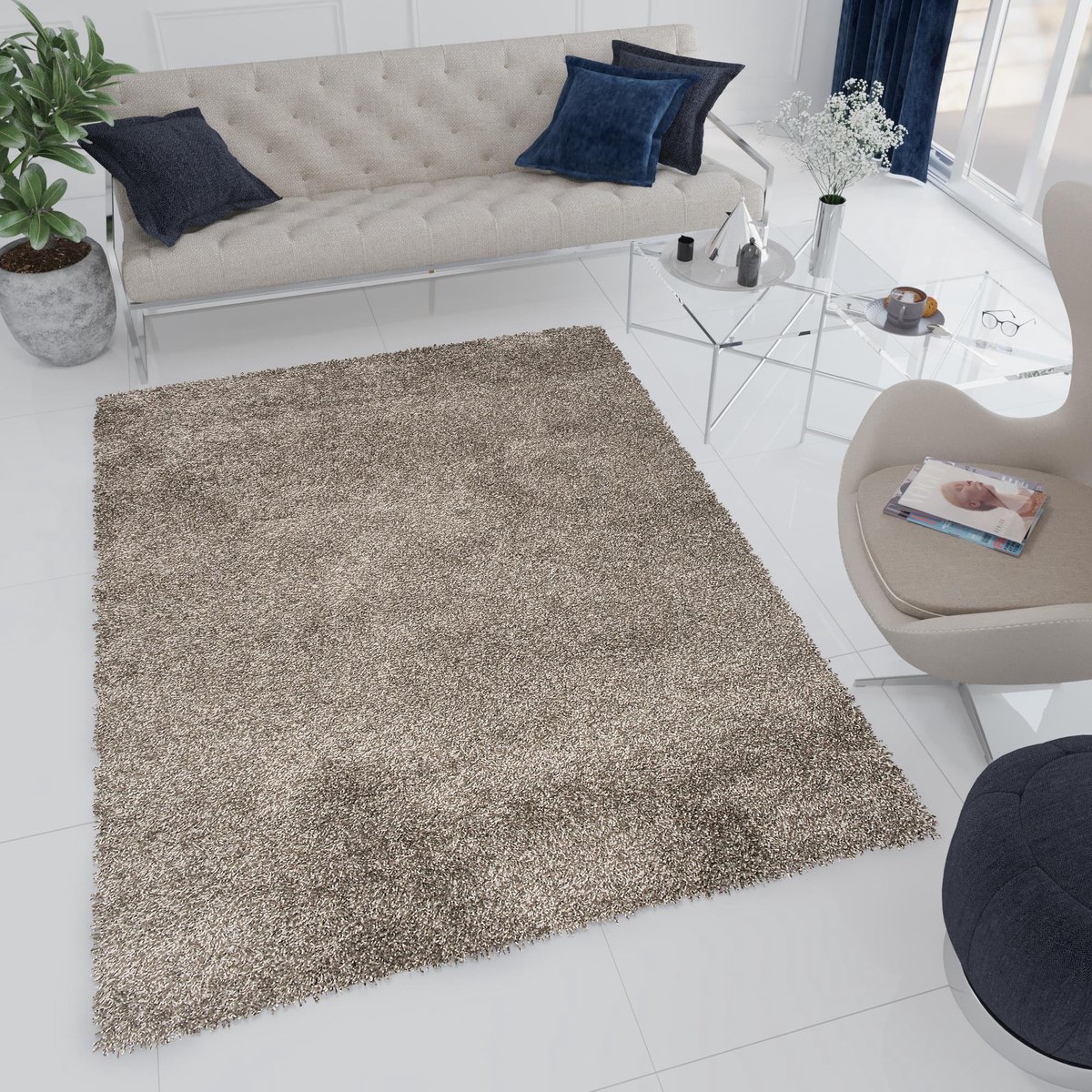 Tapiso Essence Vloerkleed Grijs Hoogpolig Shaggy Tapijt Maat- 160x220 Grijs 2