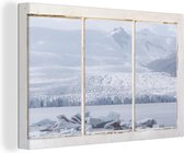 Canvas Schilderij Doorkijk - Sneeuw - IJs - 30x20 cm - Wanddecoratie