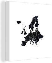 Tableau sur toile Carte de Europe - Zwart et blanc - 20x20 cm - Décoration murale