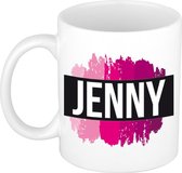 Jenny  naam cadeau mok / beker met roze verfstrepen - Cadeau collega/ moederdag/ verjaardag of als persoonlijke mok werknemers