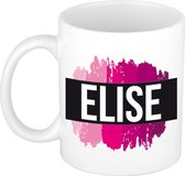 Elise  naam cadeau mok / beker met roze verfstrepen - Cadeau collega/ moederdag/ verjaardag of als persoonlijke mok werknemers