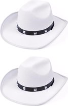 4x stuks witte cowboy hoed met studs - Carnaval verkleed hoeden