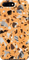 Apple iPhone 8 Plus Telefoonhoesje - Premium Hardcase Hoesje - Dun en stevig plastic - Met Marmerprint - Terrazzo - Oranje