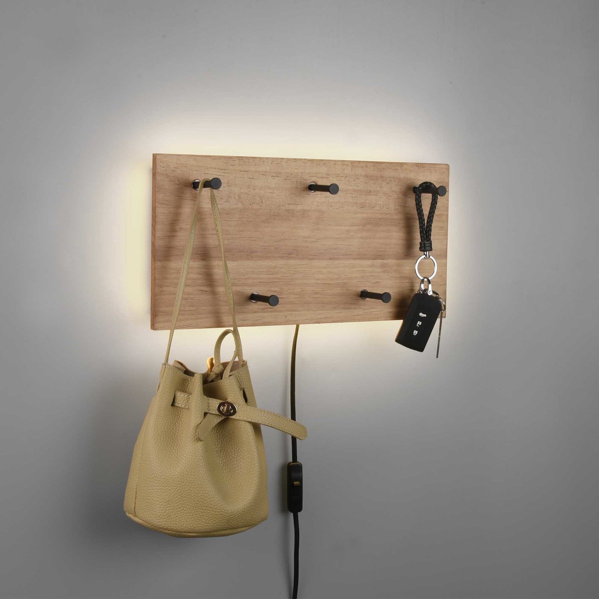 Mirrors and more - Kapstok Romy LED 40 x 20 cm 5 haken Hout