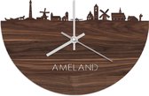 Skyline Klok Ameland Notenhout - Ø 40 cm - Woondecoratie - Wand decoratie woonkamer - WoodWideCities