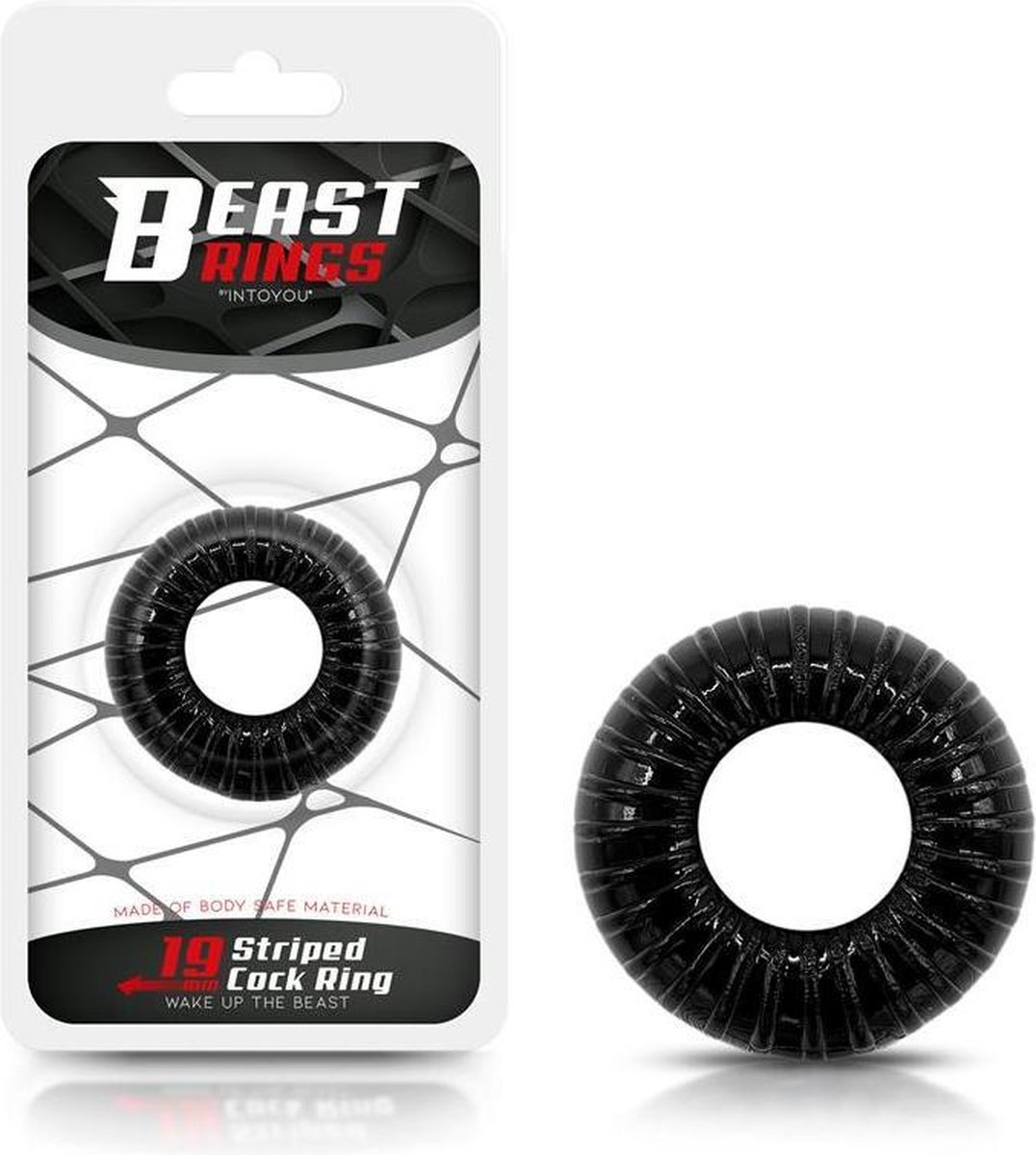 Goedkoopste Cock Ring Super Flexible and Resistant Striped 1.9 cm Black