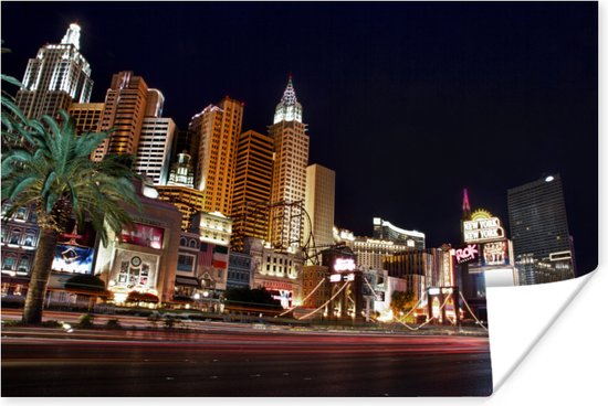 Strip van Las Vegas Poster 60x40 cm - Foto print op Poster (wanddecoratie woonkamer / slaapkamer)