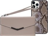 iPhone 13 Clutch Case hoesje - Mobilize - Slangenprint Beige - Kunstleer