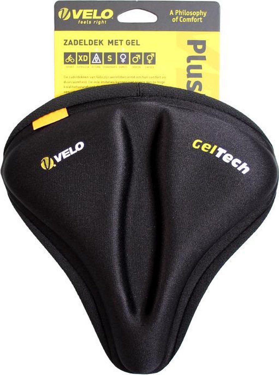 Velo Plush Geltech Dames Zadeldek - Gel Zadelhoes met O-Zone Uitsparing - Compact: 203 x 198 mm - Voor Hometrainer & Stadsfiets - Zwart