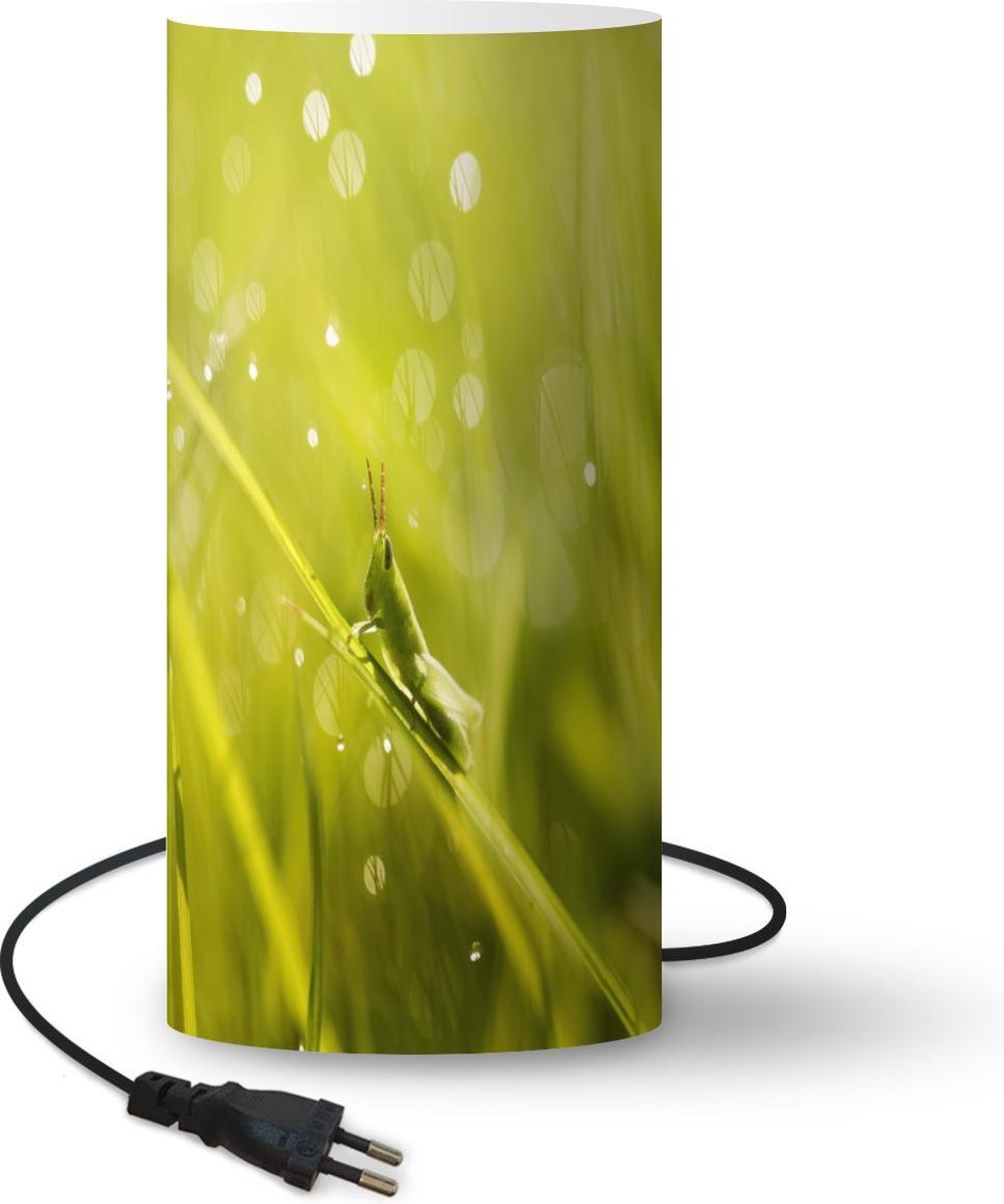 Lamp - Nachtlampje - Tafellamp slaapkamer - Sprinkhaan - Gras - Groen - 33 cm hoog - Ø15.9 cm - Inclusief LED lamp