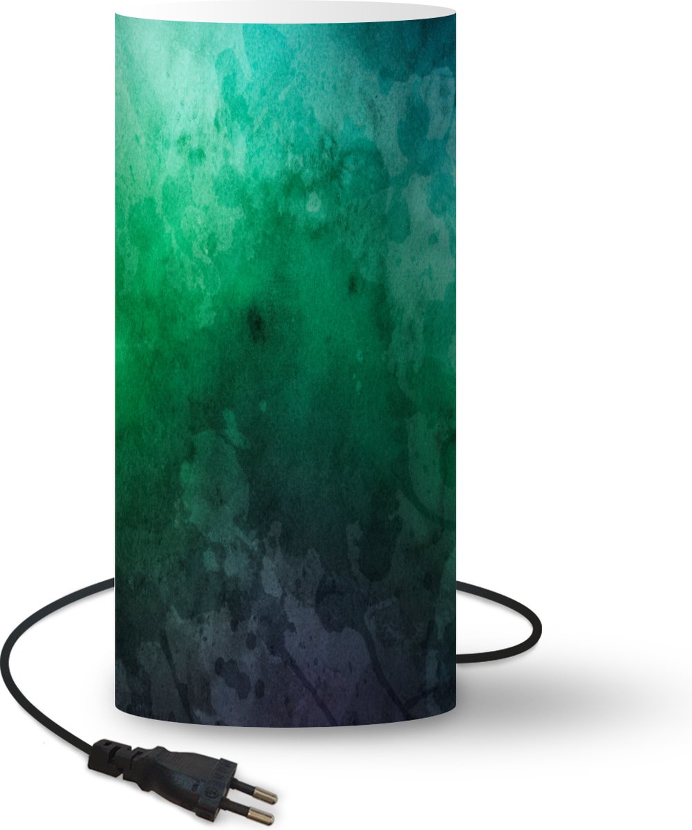 Lamp - Nachtlampje - Tafellamp slaapkamer - Waterverf - Blauw - Groen - 33 cm hoog - Ø15.9 cm - Inclusief LED lamp