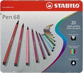 STABILO Pen 68 - Premium Viltstift - Metalen Etui - 20 Verschillende Kleuren