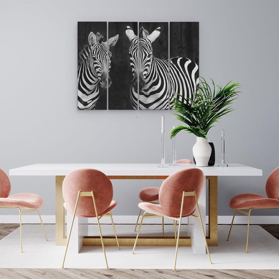 Artaza - Tableau Peinture Quadriptyque - Deux Zèbres - Zwart Wit - 80x60 - Photo Sur Toile - Impression Sur Toile