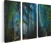 Artaza Canvas Schilderij Drieluik Dichtbegroeide Jungle Met Zonnestralen  - 120x80 - Foto Op Canvas - Canvas Print