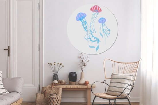 WallCircle - Wall Circle - Wall Circle Indoor - Méduse - Wit - 120x120 cm - Décoration murale - Peintures Ronds XXL