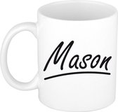 Mason naam cadeau mok / beker met sierlijke letters - Cadeau collega/ vaderdag/ verjaardag of persoonlijke voornaam mok werknemers