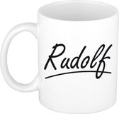 Rudolf naam cadeau mok / beker met sierlijke letters - Cadeau collega/ vaderdag/ verjaardag of persoonlijke voornaam mok werknemers