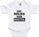 Sssht kijken basketbal tekst baby rompertje wit jongens/meisjes - Vaderdag/babyshower cadeau - EK / WK Babykleding 80 (9-12 maanden)