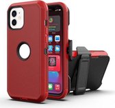 Robot schokbestendig siliconen + pc-beschermhoes met clip aan de achterkant voor iPhone 12 / 12 Pro (rood zwart)