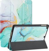 Zijdetextuur Gekleurd tekenpatroon Horizontale flip magnetische PU-lederen hoes met drie opvouwbare houder en slaap- / wekfunctie voor iPad 9.7 (2018/2017) (groen marmer)