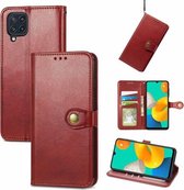 Voor Samsung Galaxy M32 Effen Kleur Lederen Gesp Telefoon Case met Lanyard & Fotolijst & Kaartsleuf & Portemonnee & Stand Functie (Rood)