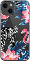 Apple iPhone 13 Mini Telefoonhoesje - Transparant Siliconenhoesje - Flexibel - Met Dierenprint - Zebra & Flamingo