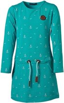 Meisjes jurk Turquoise met roze ankers lange mouwen | Maat 128/ 8Y
