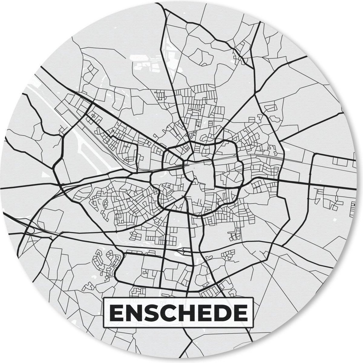 Muismat rond 40x40 cm - Mousepad Stadskaart - Enschede - Grijs - Wit - Ronde muismatten
