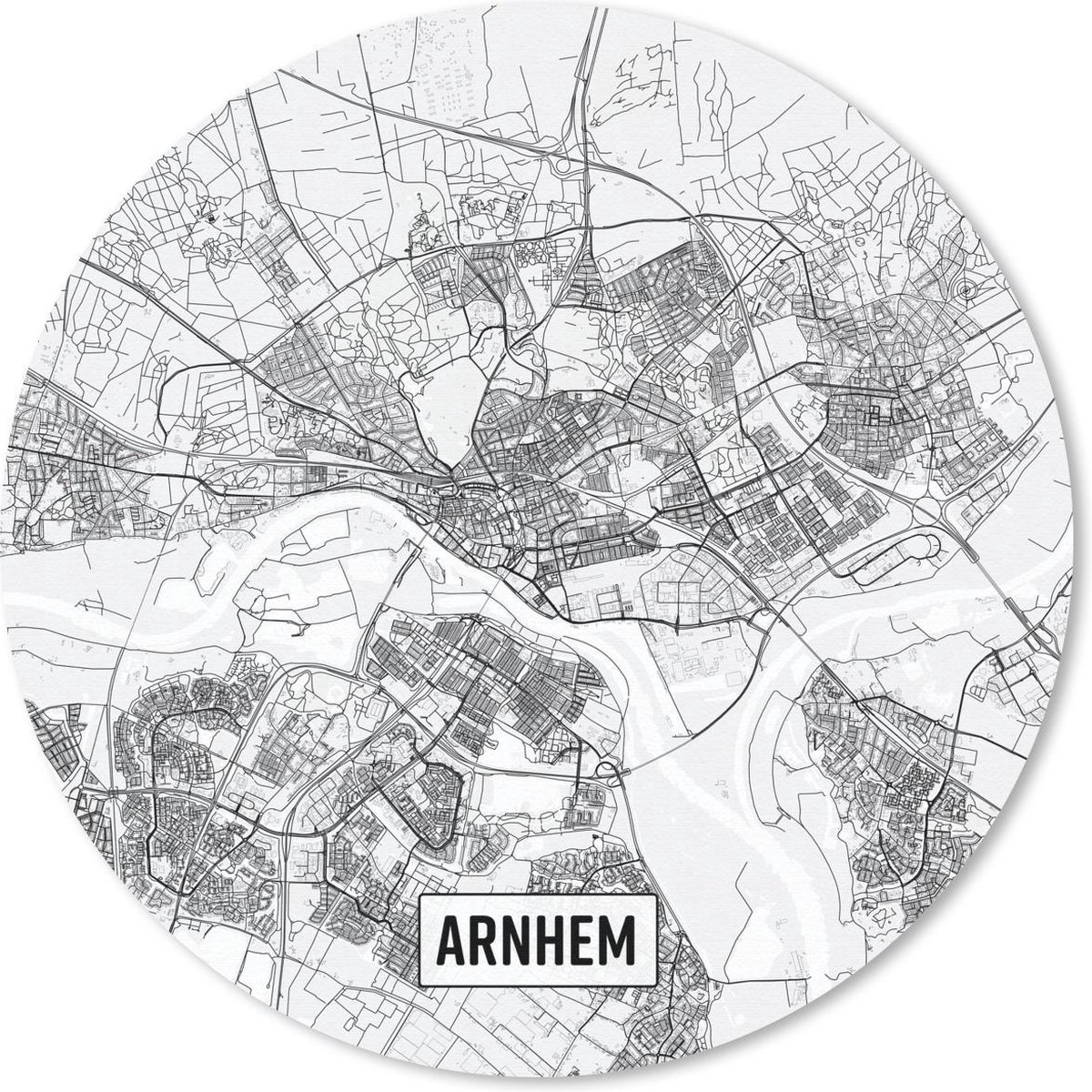 Muismat rond 50x50 cm - Mousepad Stadskaart Arnhem - Ronde muismatten