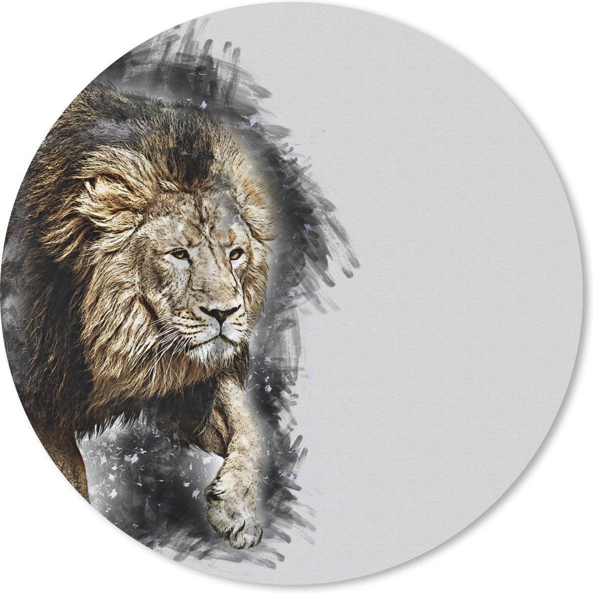 Muismat rond 50x50 cm - Mousepad Leeuw - Kleur - Zwart - Wit - Ronde muismatten