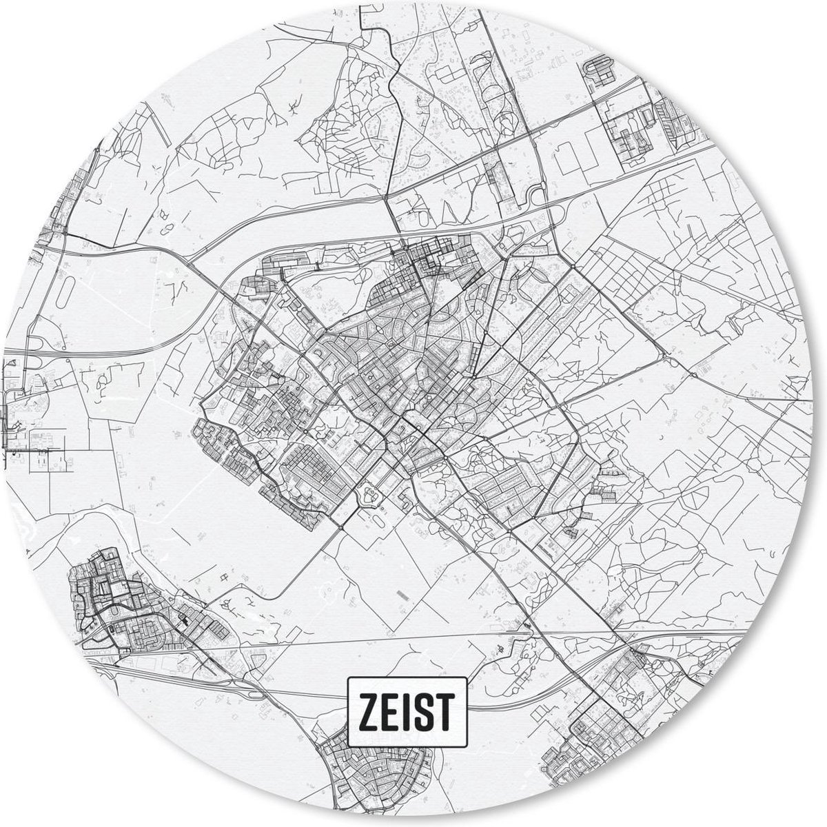 Muismat rond 50x50 cm - Mousepad Stadskaart Zeist - Ronde muismatten