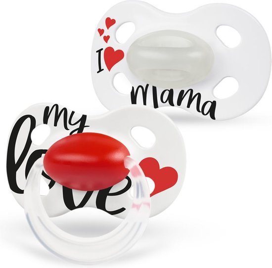 Medela Baby Fopspeen Day&Night Hoge acceptatie orthdontisch ergonomische vorm glow in the dark - Signature Love Mama - 6-18 maanden - 2 stuks