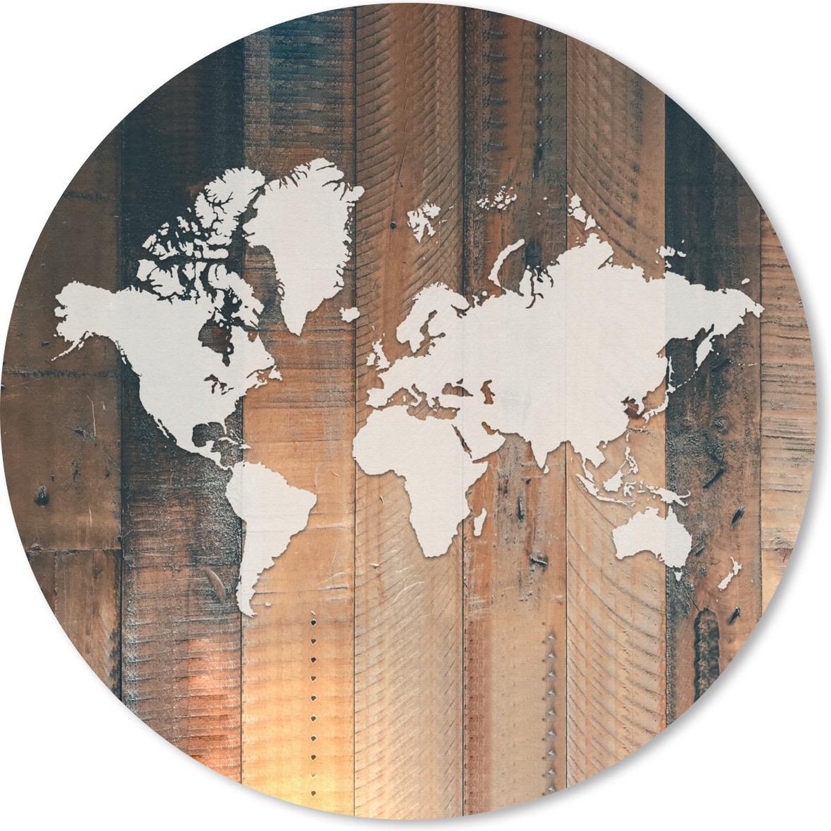 Muismat rond 40x40 cm - Mousepad Wereldkaart - Simpel - Hout - Ronde muismatten