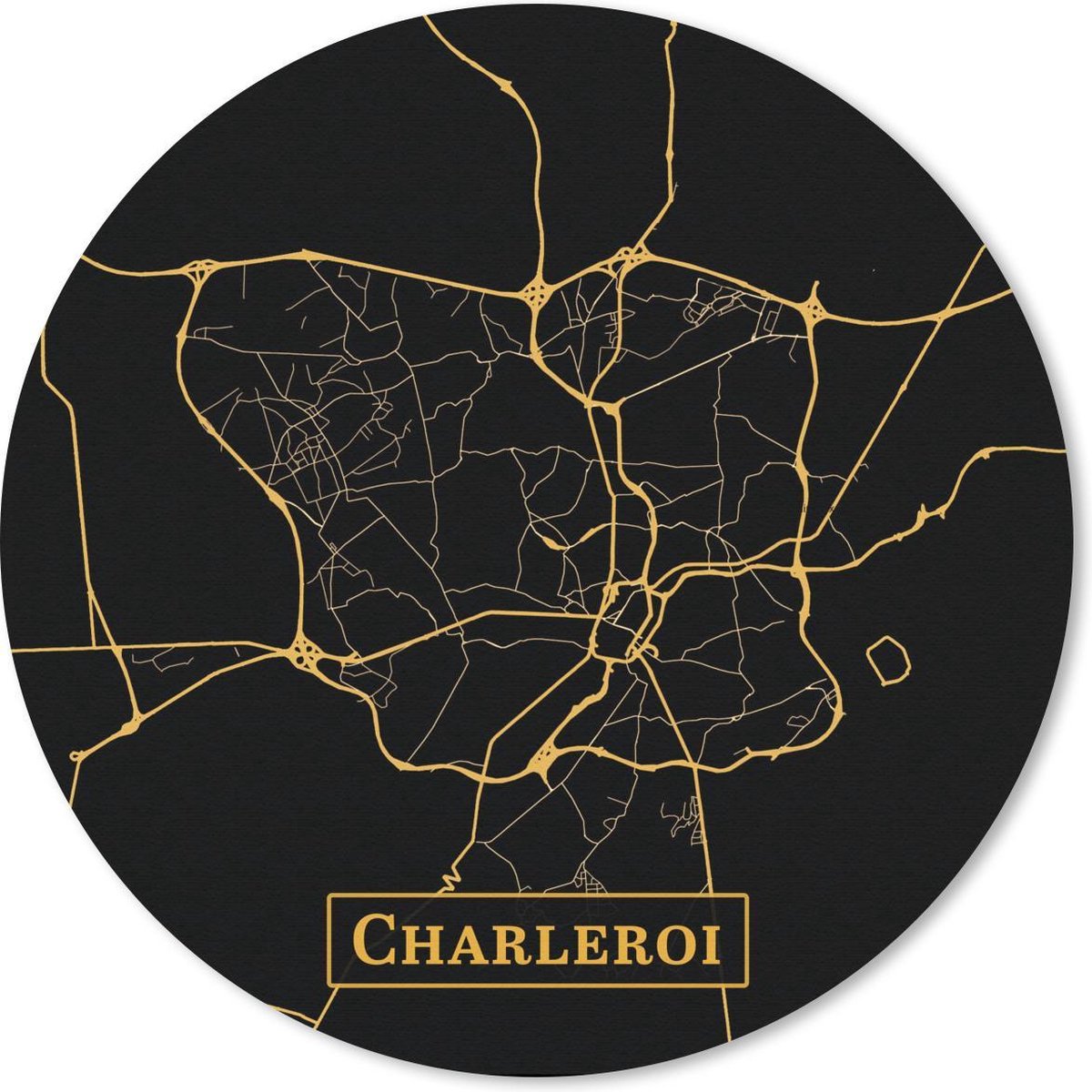 Muismat rond 40x40 cm - Mousepad Kaart - Charleroi - Goud - Zwart - Ronde muismatten