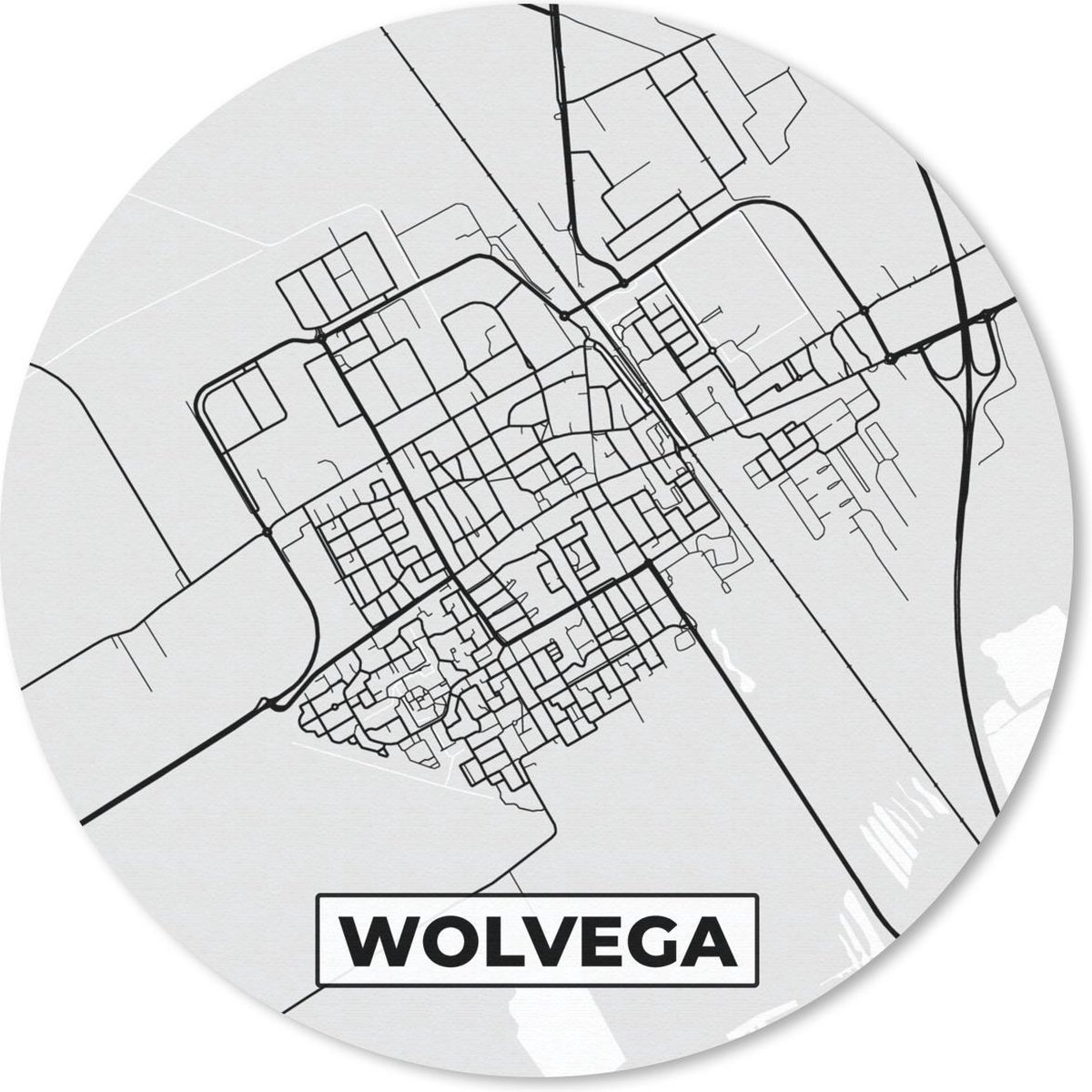 Muismat rond 40x40 cm - Mousepad Stadskaart - Wolvega - Grijs - Wit - Ronde muismatten
