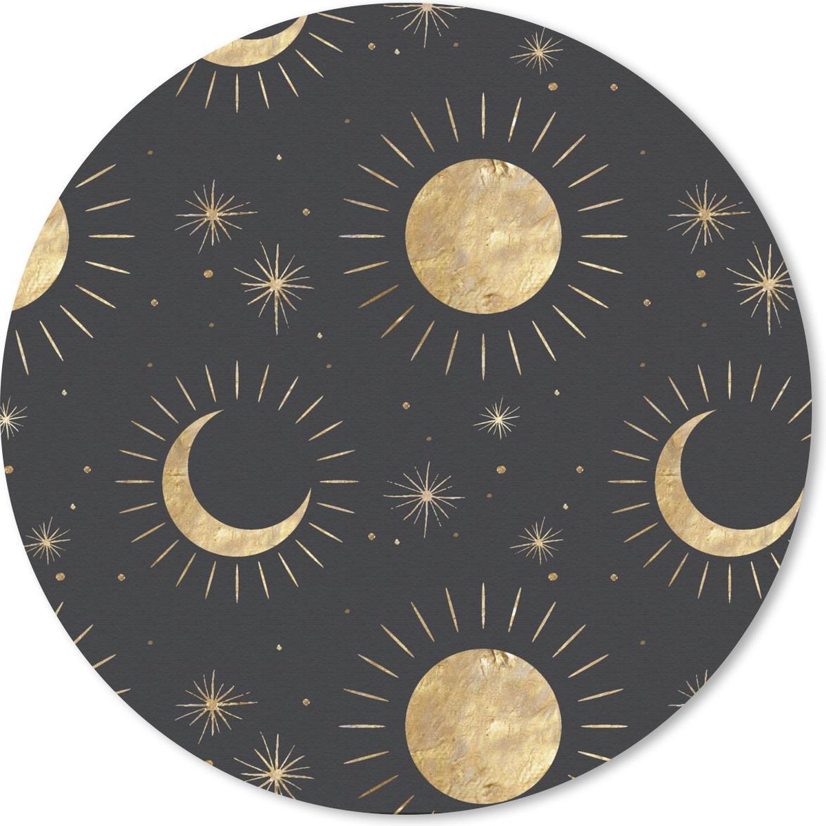 Muismat rond 40x40 cm - Mousepad Patronen - Maan - Zon - Goud - Ronde muismatten
